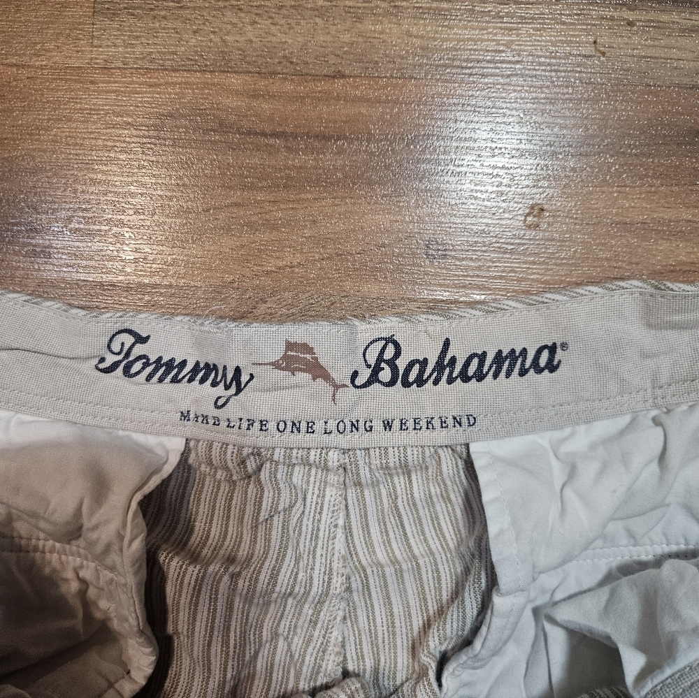 Tommy Bahama Men's 100% Linen Flat Front Shorts Brown White Striped Size 36 - Picture 2 of 7